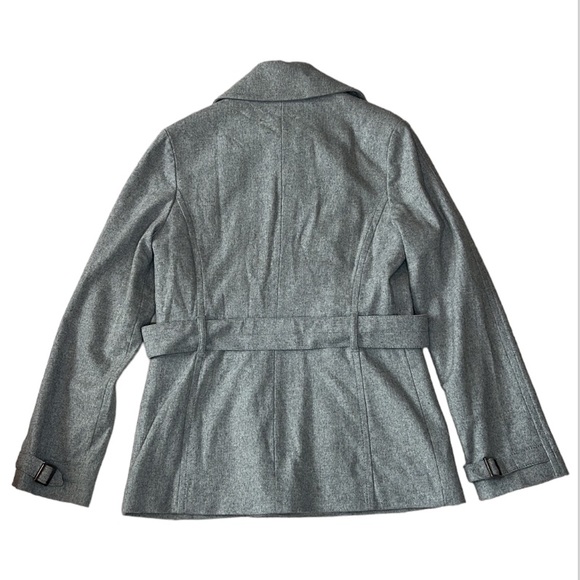 MNG Wool Blend Moto Zip Up Belted Jacket Gray Quilted Satin Lining Size US Small - Picture 4 of 16